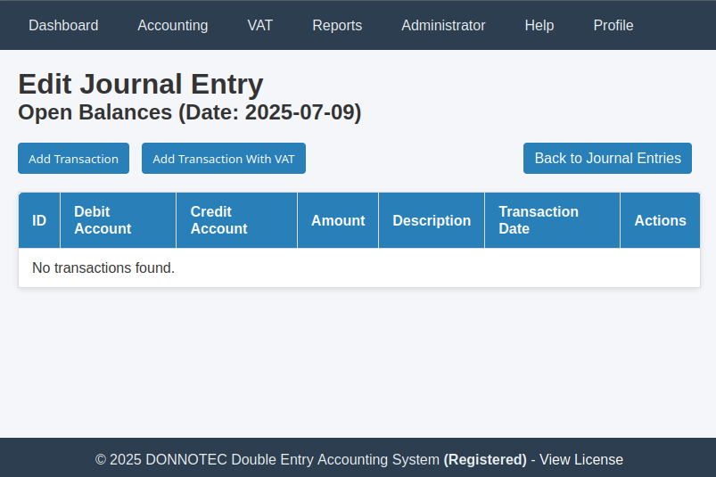 Edit Journal Entry Screen