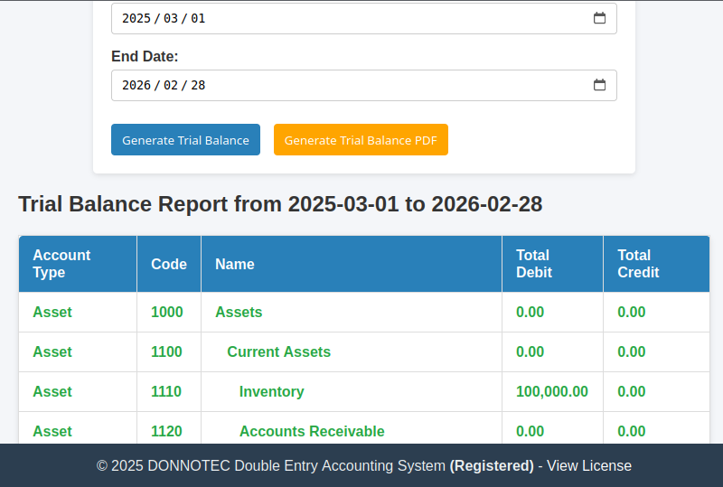Trial Balance Selection