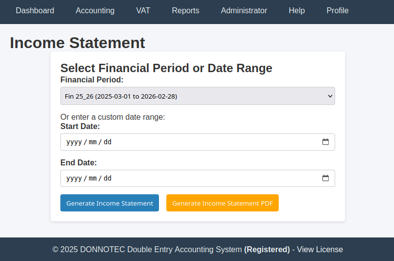 Income Statement Form