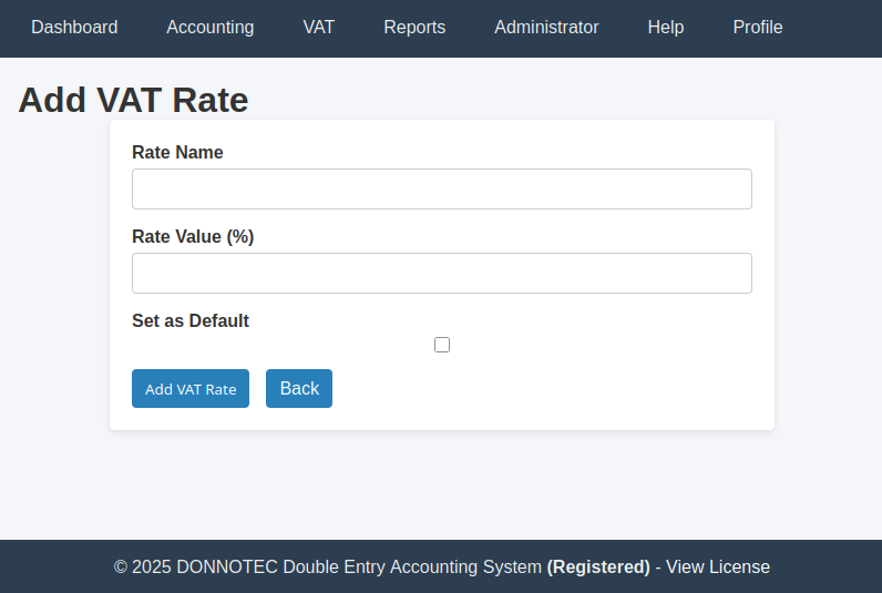 Add VAT Rate Form