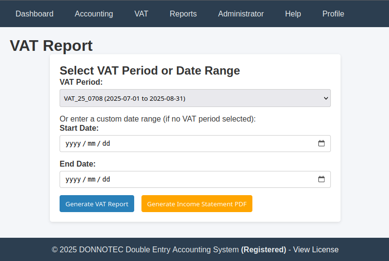 VAT Report Form