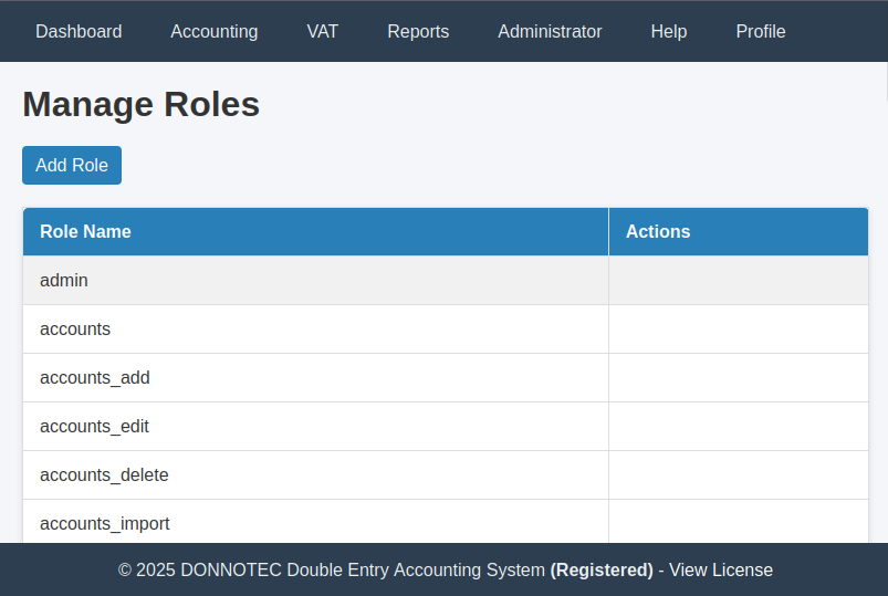 Manage Roles Screen