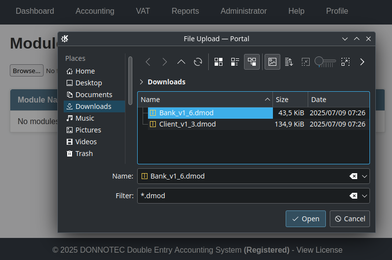 Selecting a module file