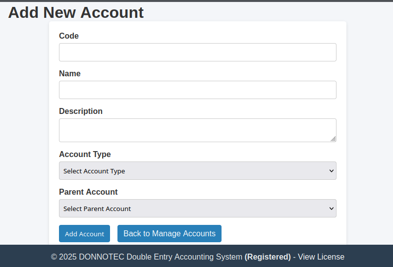 Add New Account Form