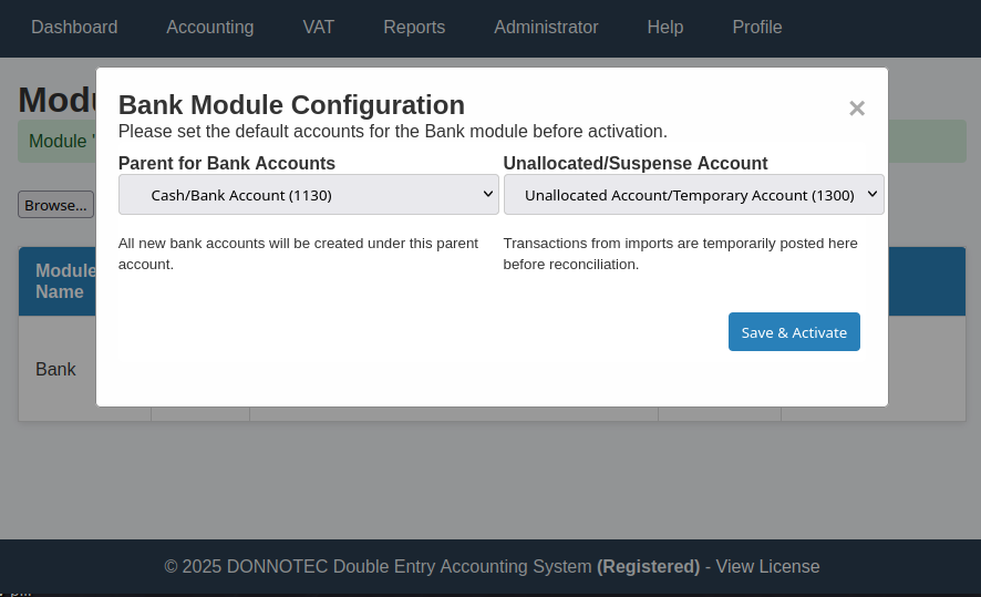 Module configuration dialog