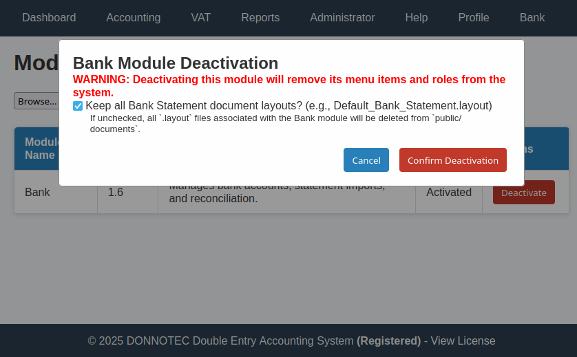 Module deactivation dialog