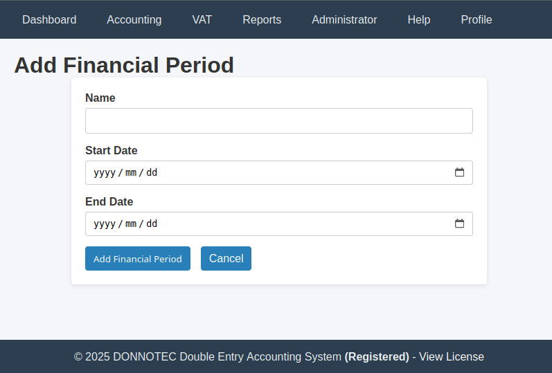 Add Financial Period Form